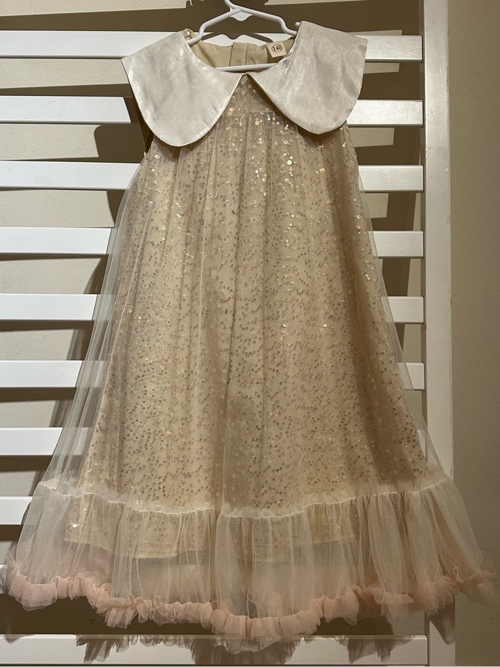 Girls 140 9-10Y Ivory Sequin Tulle Formal Dress